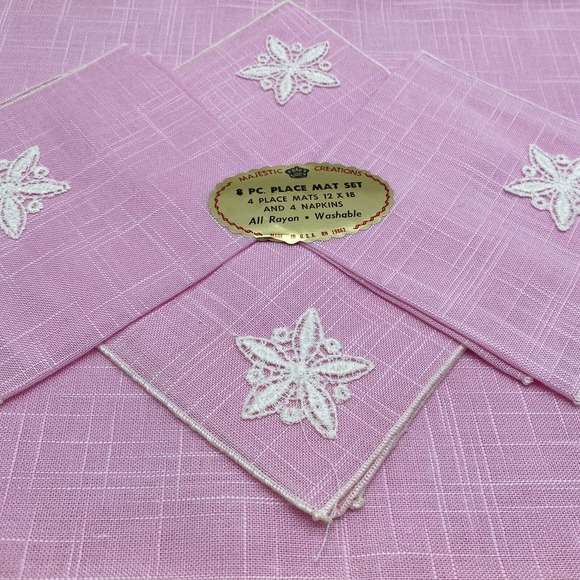 Pink Placemat & Napkin Set Fashion Manor JCPenneys NIB 1960s NOS 8 Piece VTG USA - Picture 7 of 7